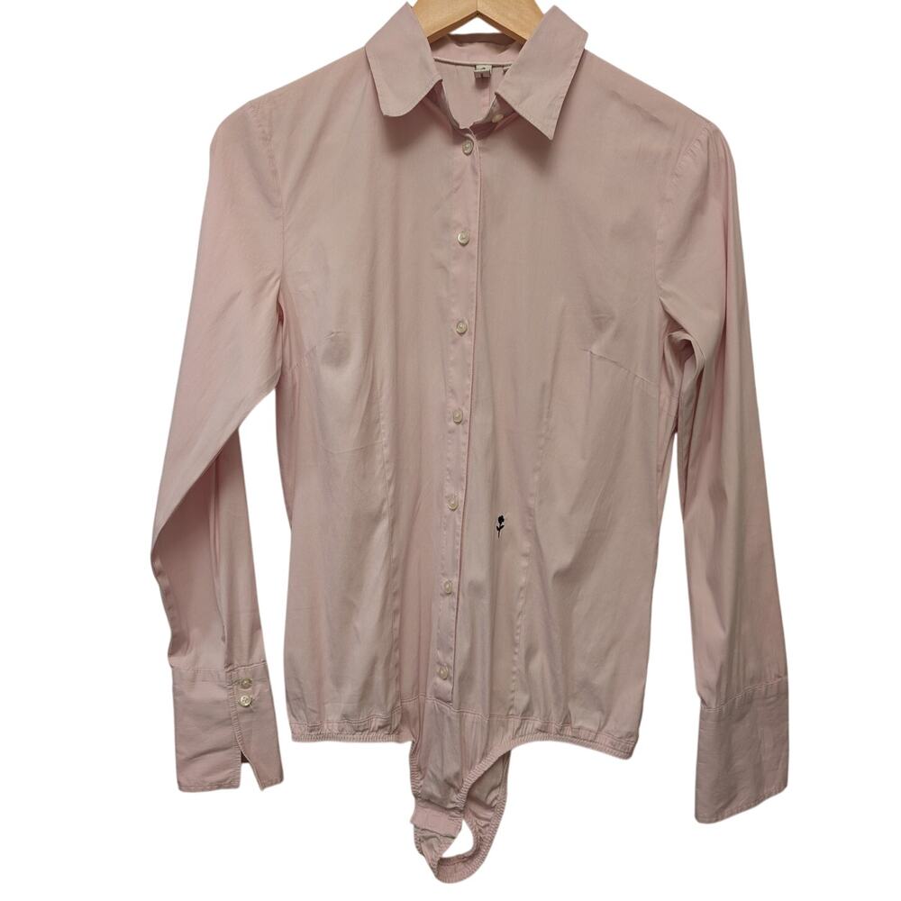 Seidensticker Long Sleeve Poplin Bodysuit Blouse‎ Pink Kent Collar Formal Career